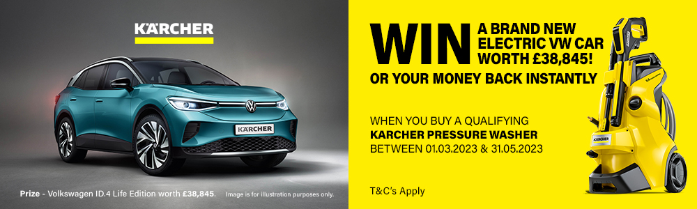Karcher Prize Draw - Win A Volkswagen Electric Car Worth £38,845 or Get Your Money Back. Karcher Win VW Electric Car Prize Draw car moneyback cashback