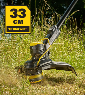 Stanley FatMax V20 STCST933 Grass Trimmer – 33cm Cutting Width Stanley FatMax V20 STCST933 cordless grass trimmer cutting head showing 33cm cutting width