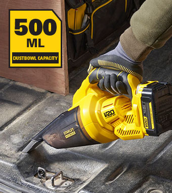 Dustbowl Capacity: 500ml Stanley FatMax V20 18v Cordless Handheld Vac Cleaner SFMCVH001