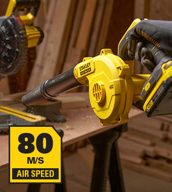 Ideal for clearing away construction
dust and light debris. Stanley FatMax V20 18v Cordless Jobsite Workshop Blower Compact lightweight SFMCBL01