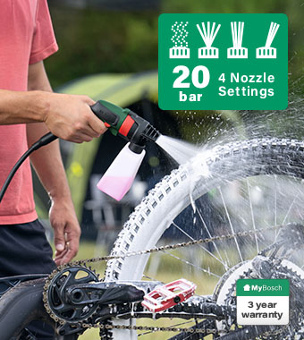 • Lightweight and portable for easy, on-the-go cleaning of outdoor equipment.
• Quickly cleans bikes, footwear, sports gear and more. Bosch FONTUS 18V-6 P4A 18v Cordless Lightweight portable Pressure Washer Cleaner