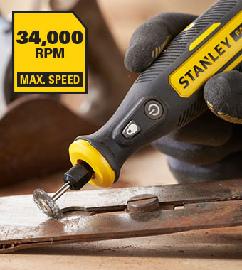 Ideal for grinding, cutting, engraving,
sanding, drilling and polishing. Stanley FatMax V20 18v Cordless Rotary Multi-Tool 33 tips accessory box SFMCE030