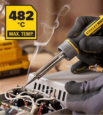 Temperature Range:
204°C - 482°C Stanley FatMax V20 18v Cordless Soldering Iron metal sponge holder SFMCE040