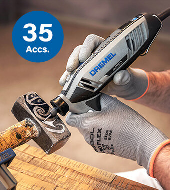 Start cutting, sanding, polishing,
grinding and engraving right away. Dremel 4250 Rotary Multi Tool 35 Accessories DIY cutting sanding polishing grinding engraving