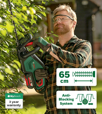 Bosch AdvancedHedgeCut 36V-65-28 cordless hedge trimmer – 65cm blade, 28mm branch capacity, Anti-Blocking System, 3 year MyBosch warranty
