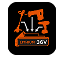 Black and Decker
36v Lithium Interchangeable
Battery Technology. GLC3630L 36v Lithium Cordless System