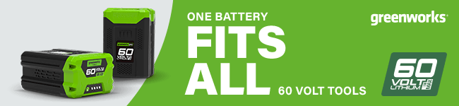 One Battery Fits All
Greenworks 60 Volt Cordless Tools Greenworks GD60BC 60v Cordless Battery