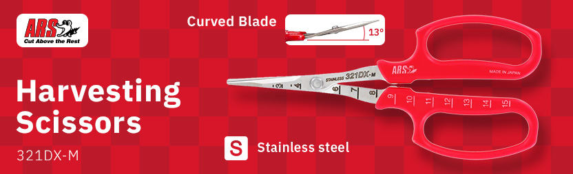 ARS 321DX-M Curved Blade Lightweight Grape Harvesting Scissors ARS 321DX-M Lightweight Harvesting trimming Pruning Stainless Steel Angled Blade Scissors shears