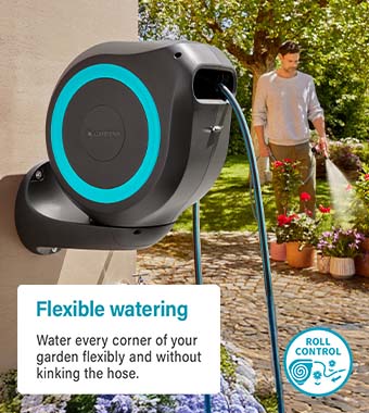 RollControl technology ensures slow
and safe retraction, no matter how
far the hose is unrolled. Gardena 18610-20 Wall-mounted RollUp Hose Box Reel 20m RollControl