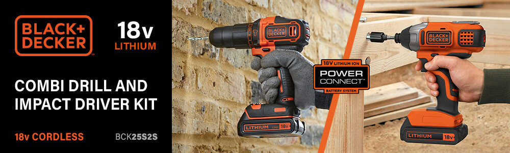 Black and Decker BCK25S2S
18v Cordless Combi Drill and Impact Driver Kit Black Decker BCK25S2S 18v Cordless Combi Drill Impact Driver Kit