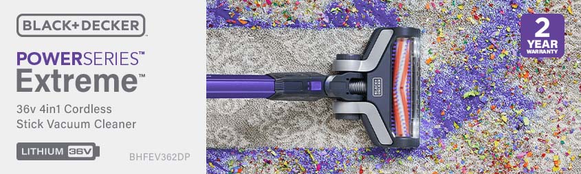 Black and Decker BHFEV362DP 36v Cordless
POWERSERIES Extreme Stick Pet Vacuum Cleaner Black and Decker BHFEV362DP 36v Cordless POWERSERIES Extreme Stick Vacuum Cleaner