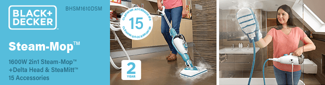 Black & Decker
Steam Cleaner Mop with 15 Accessories
BHSM1610DSM Black Decker BHSM1610DSM Steam Cleaner Mop with 15 Accessories
