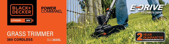 Black and Decker
36v Cordless
Telescopic Grass Trimmer 300mm
GLC3630L Black Decker GLC3630L 36v Cordless Telescopic Grass Trimmer 300mm