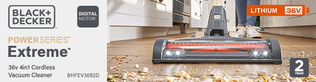 Black Decker BHFEV36B2D 36v Cordless POWERSERIES Extreme Brushless  Digital Motor Vacuum Cleaner