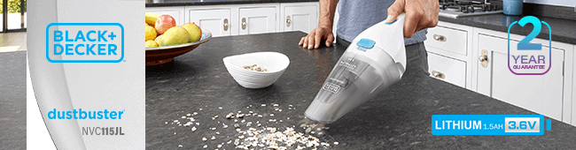 Black & Decker
3.6v Cordless Dustbuster
NVC115JL
2 Year Warranty BlackDecker NVC115JL Cordless Dustbuster