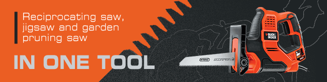 Black and Decker RS890K
Reciprocating Saw, Jigsaw & Garden Saw all in one tool. BlackDecker RS890K 3in1 Scorpion