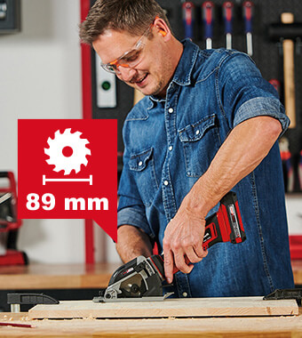 89mm Saw Blade Diameter
28mm Maximum Cutting Depth Einhell TE-CS 18-89 Li Mini Cordless Circular Saw 89mm diameter blade