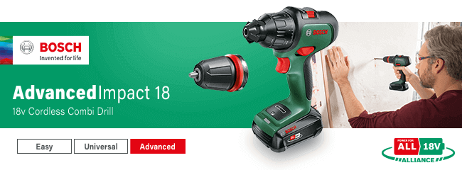 Bosch ADVANCEDIMPACT 18v Cordless
Combi Drill ( Quick-Snap Attachment Head ) Bosch ADVANCEDIMPACT Advanced Cordless Combi Drill