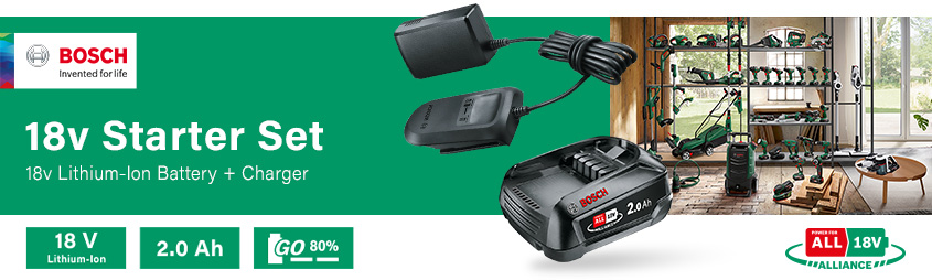 Bosch PowerForAll 18v Cordless Li-ion
Battery 2.0ah and Standard Charger Pack Bosch PowerForAll Li-ion Battery PBA 2ah AL-1810-CV Charger Pack 18v Cordless