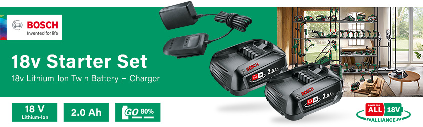Bosch PowerForAll 18v Cordless Li-ion
Twin Battery 2.0ah and 1A Standard Charger Pack Bosch PowerForAll Li-ion Twin Battery PBA ah 1A AL-1810-CV Standard Charger Pack 18v Cordless