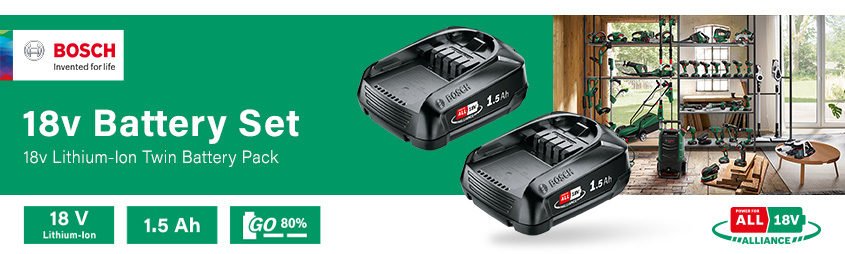 Bosch PowerForAll 18v Cordless
Li-ion Twin Battery 1.5ah Pack Bosch PowerForAll Li-ion Battery PBA 1.5ah Pack 18v Cordless
