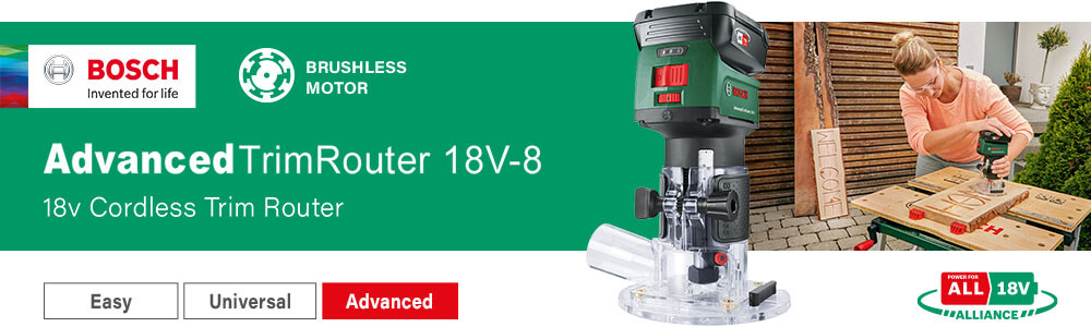 Bosch AdvancedTrimRouter 18V-8
18v Cordless Brushless Trim Router Bosch AdvancedTrimRouter 18V-8 18v Cordless Trim Router Milling