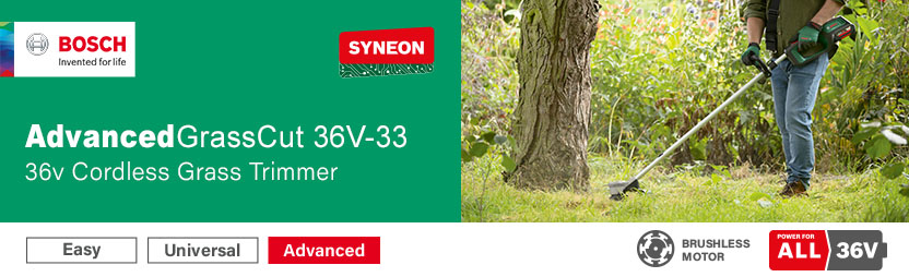 Bosch AdvancedGrassCut 36V-33 36V cordless grass trimmer – brushless motor, Syneon, battery status indicator, Power For All 36V