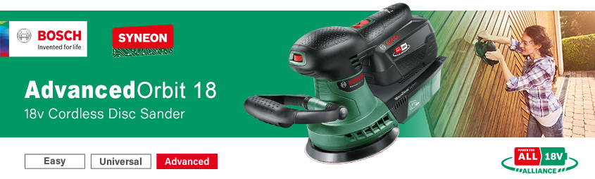 Bosch AdvancedOrbit 18
PowerForAll 18v Cordless
Disc Sander 125mm Bosch AdvancedOrbit 18 P4A PowerForAll 18v Cordless Disc Sander 125mm