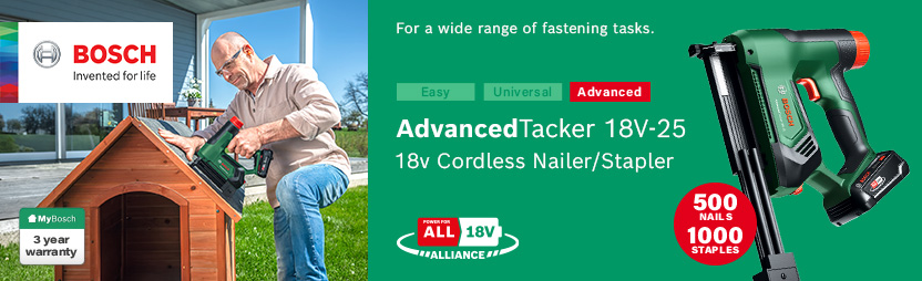 Bosch AdvancedTacker 18V-25 P4A
18v Cordless Nailer and Stapler Bosch AdvancedTacker 18V-25 P4A 18v Cordless Tacker Nailer and Stapler