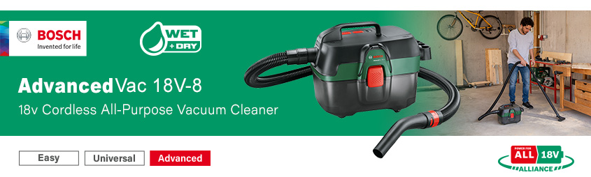 Bosch AdvancedVac 18V-8 P4A
18v Cordless Portable
Wet and Dry Vacuum Cleaner 8L Bosch AdvancedVac 18V-8 P4A Power For All 18v Cordless Portable Wet and Dry Vacuum Cleaner 8L