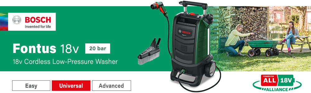 Bosch FONTUS (Gen. 2)
18v Cordless Low Pressure Washer 20 Bar Bosch FONTUS 18v Cordless Low Pressure Washer 20 Bar