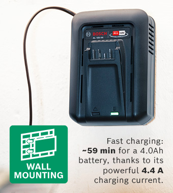 Bosch PowerForAll P4A AL 18V-44 Fast 4.4A charging current Battery Charger 18v Cordless Li-ion Integrated Wall Mount