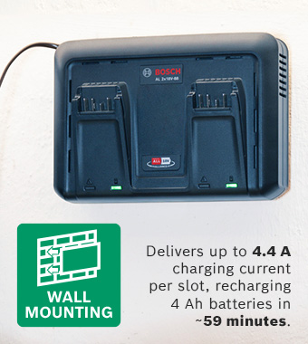 Bosch PowerForAll P4A AL 2X18V-88 Fast 4.4A charging current Battery Charger 18v Cordless Li-ion Integrated Wall Mount