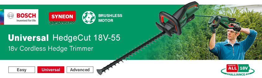 Bosch UniversalHedgeCut 18V-55 P4A
18v Cordless Hedge Trimmer 55cm Bosch UniversalHedgeCut 18V-55 P4A 18v Power For All Cordless Hedge Trimmer