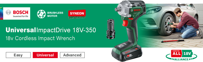 Bosch UNIVERSALIMPACTDRIVE 18V-350 P4A
18v PowerForAll Cordless Impact Wrench PowerForAll Bosch UNIVERSALIMPACTDRIVE 18V-350 P4A 18v Cordless Impact Wrench