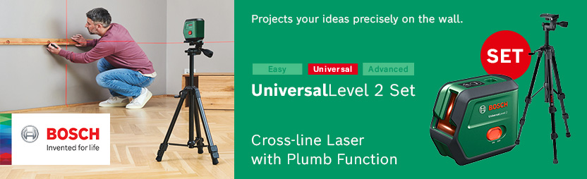 Bosch UNIVERSALLEVEL 2
Cross-Line Laser Level and Tripod Set Bosch UNIVERSALLEVEL 2 Cross-Line Laser Level and Tripod Set 0603663f01