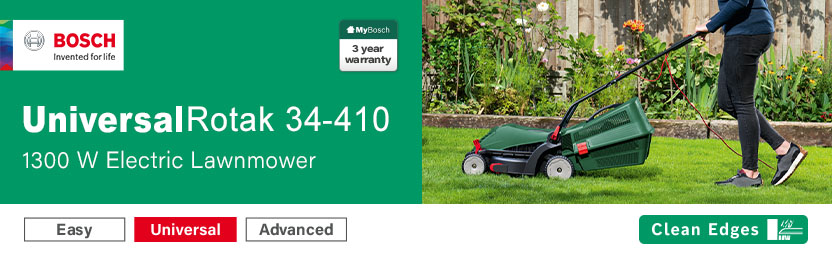 Bosch UNIVERSALROTAK 34-410
Rotary Lawnmower 340mm Bosch UNIVERSALROTAK 34-410 Rotary Lawnmower 340mm