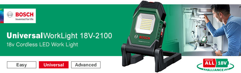 Bosch UNIVERSALWORKLIGHT 18V-2100 P4A
18v PowerForAll Cordless LED Work Light PowerForAll Bosch UNIVERSALWORKLIGHT 18V-2100 P4A 18v Cordless LED Work Light