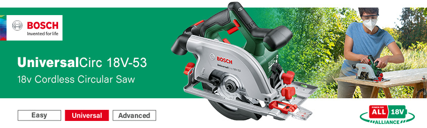 Bosch UniversalCirc 18V-53 PowerForAll
18v Cordless Circular Saw 160mm Bosch UniversalCirc 18V-53 P4A PowerForAll 18v Cordless Circular Saw 160mm