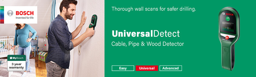 Bosch UniversalDetect
Cable, Pipe & Wood Detector Bosch 0603681301 UniversalDetect Cable Pipe Wood Detector