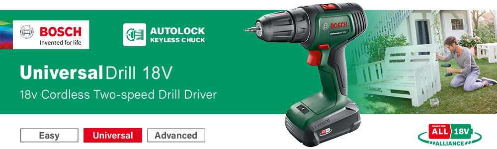 Bosch UniversalDrill 18
18v Cordless Two-speed Drill Driver Bosch UniversalDrill 18v Cordless Two-speed Drill Driver