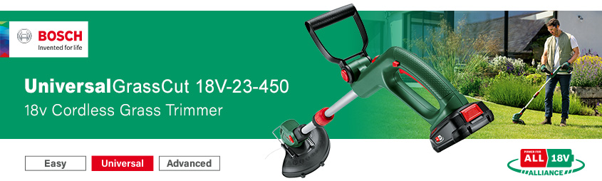 Bosch UniversalGrassCut 18V-23-450 PowerForAll
18v Cordless Grass Trimmer 230mm Bosch UniversalGrassCut 18V-23-450 P4A PowerForAll 18v Cordless Grass Trimmer 230mm