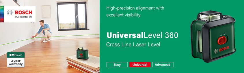 Bosch UniversalLevel 360
Self-Levelling Cross-Line Green Laser Level Bosch 0603663E05 UniversalLevel360 Green Self-Levelling Laser Level