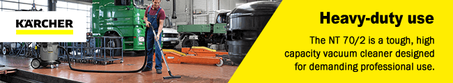 Heavy-duty use
The NT 70/2 is a tough, high capacity vacuum
cleaner designed for demanding professional use. Karcher NT702 WetDry Cleaner