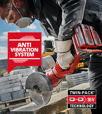 Low-vibration working thanks
to the anti-vibration function. Einhell AXXIO 36-230-Q 36v Cordless Brushless Angle Grinder