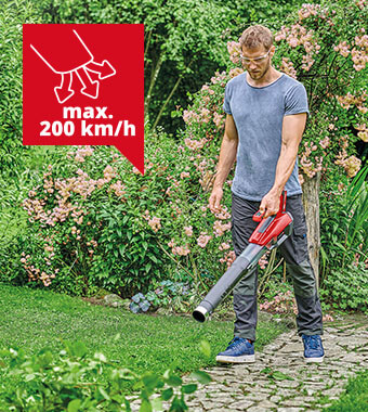 Maximum blowing power is
activated by the turbo switch. Einhell GE-LB 18-200 Li Ergonomic Brushless Axial Leaf Blower 200Kmh