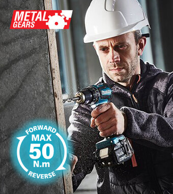 Brushless motor delivers 50Nm of max. torque. Makita DHP485 Cordless LXT Brushless Combi Drill Torque Metal Gears