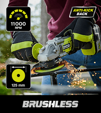 Ryobi R18AG7 ONE+ 18v Cordless Brushless Angle Grinder 125mm