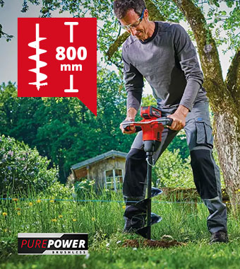 PurePOWER Brushless motor - more power and longer runtime
Metal frame - maximum stability and torsional stiffness Einhell Professional GP-EA 18-150 Li BL Cordless PurePOWER Brushless Earth Drill Auger