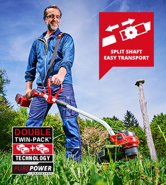 PurePOWER Brushless motor - more power and longer runtime
Split shaft - for ease of transport and space saver. Einhell Professional GP-CT 36-35 Li BL Cordless PurePOWER Brushless Grass Trimmer 350mm